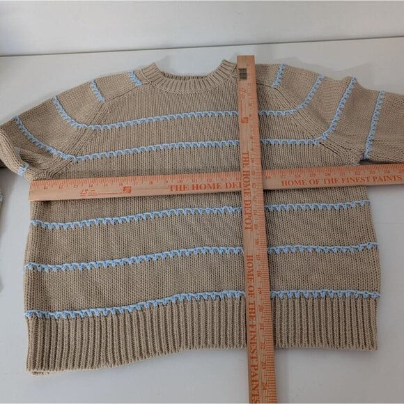 NEW Madewell Stripe Textured Cotton Crewneck Sweater Size XXL Beige Cozy NS655 - Picture 9 of 11